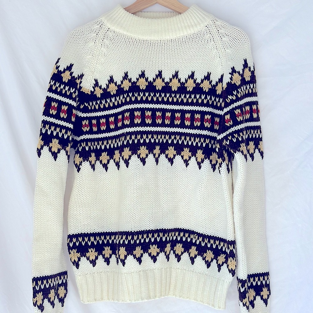 VINTAGE Ski Sweater 80s 70s brown and cream size M Retro
